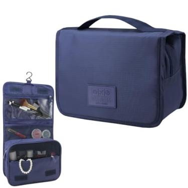 Imagem de Nécessaire de Viagem Multiúso, Organizador com Compartimentos, Gancho para Pendurar, P/Acessórios Cosméticos Maquiagens (Azul)