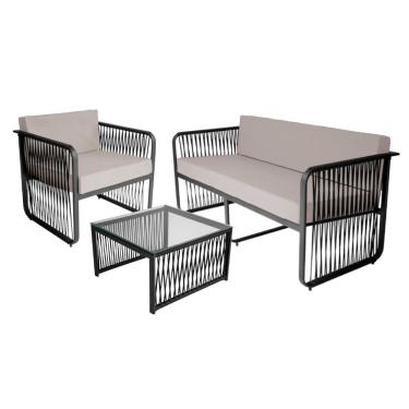 Imagem de Conjunto 1 Poltrona 1 Namoradeira e 1 Mesa de Centro Santiago em Alumínio e Corda Náutica Acesse Móveis