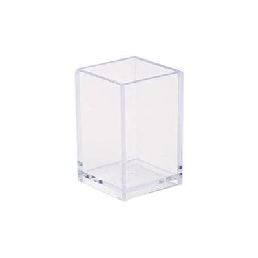 Imagem de Porta-lápis de acrílico transparente para mesa, organizador de pincéis de maquiagem, mesa moderna (C transparente)