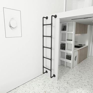 Imagem de Escada de saída de poço de janela de porão, escada de beliche de ferro forjado montada na parede, para escadas de escalada em loft para cama alta fora do convés RV apartamentos, cargas 150 kg