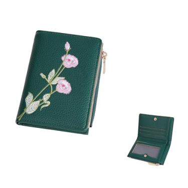 Imagem de Carteira pequena floral feminina linda bolsa de moedas com zíper minimalista porta-cartão de crédito bolsa de couro PU para troca de dinheiro, Verde, Bonita