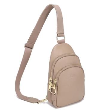 Imagem de INICAT Bolsas transversais pochetes bolsas de peito para mulheres, Cáqui de couro