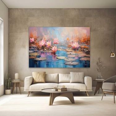 Imagem de Quadros Decorativos para Quarto Sala 40x60 Pintura Arte Flores Lottus Grande Escritório Hall