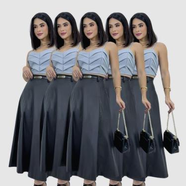 Imagem de Kit 5 Saias Femininas Evangelica Longa material sintético Rodada - Swi