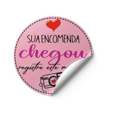 Imagem de 120 Adesivos Sua encomenda chegou Rosa Vinil etiqueta redondos mimo Gr