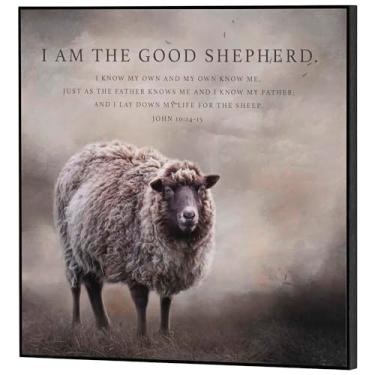 Imagem de Dicksons I Am The Good Shepherd John 10:14-15 Placa decorativa de parede MDF preta e cinza, 30,5 x 30,5 cm