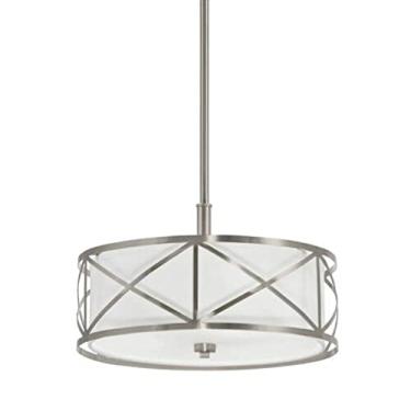 Imagem de Kichler Edenbrook Brushed Nickel Modern/Contemporary Etched Glass Drum Pendant Light for Dining Room/Living Room19.86 x 19.15 x 10.91 inches