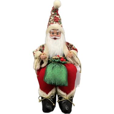 Imagem de Papai Noel Sentado Vermelho E Verde Decoração Natal 40Cm