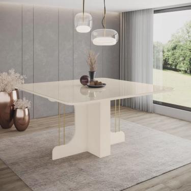 Imagem de Mesa de Jantar para 8 Lugares 150cm Tampo Mdf e Vidro Canto Arredondado Mavi