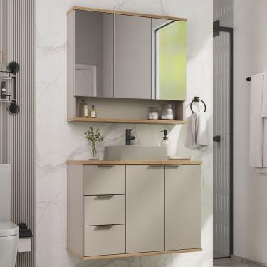 Imagem de Conjunto de Banheiro Completo com Gabinete, Cuba e Espelheira 76cm York