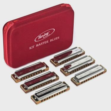 Imagem de Kit Gaita de Boca Master Blues com 6 gaitas 20 vozes - Hering