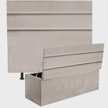 Imagem de Kit Cabeceira Estofada e Calçadeira Baú Recamier Argent 195cm King Size Corino Bege - Ahz Móveis