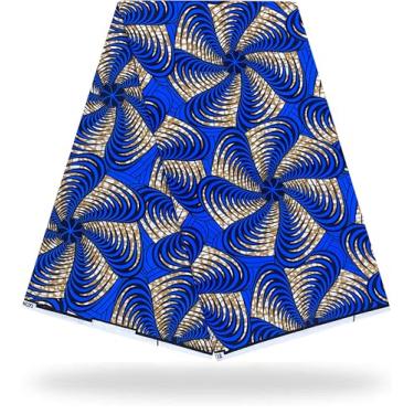 Imagem de Shenbolen Tecido de cera de impressão africana Kente pano Ankara 100% poliéster (6 jardas, G)