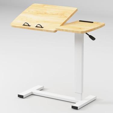 Imagem de Mesa de cama, mesa de cama com rodas, mesa móvel multifuncional para cama de hospital – para computador, parte superior inclinada, perna dobrável, estação de trabalho, laptop, mesa ajustável