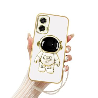 Imagem de Easyscen Capa para celular Motorola Moto G Stylus 5G 2024 para meninas e mulheres, capa branca exclusiva, suporte de astronauta 6D fofo, proteção à prova de choque, capa macia de silicone