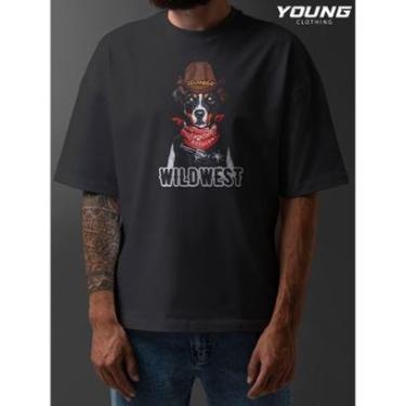 Imagem de Camiseta Oversized Dog Faroeste Streetwear Algodao Unissex Preto-Masculino