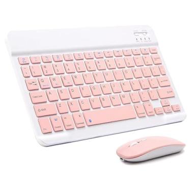 Imagem de Kit Teclado E Mouse Bluetooth Sem Fio Portátil 10'' Compatível Com Notebooks Tablets Smartphones Bateria Recarregável De Longa Duração Leve Ergonômico Compacto Home Office Viagens (Rosa)