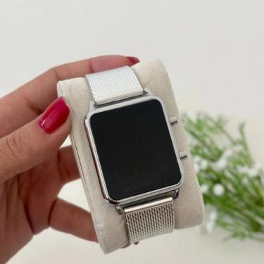 Imagem de Relógio Feminino Digital Quadrado Prata - Smartech