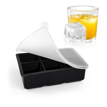 Imagem de Bandeja grande para cubos de gelo com tampas, molde quadrado grande de silicone para freezer, máquina de gelo em cubos enormes de 5 cm para uísque, coquetéis, caldo congelado, arroz, sobras e muito