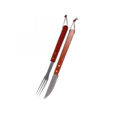 Imagem de Grelha Oval De Aço Com Cabo De Madeira 55x15cm Grelha assar peixes churrasco(Garfo e Faca)