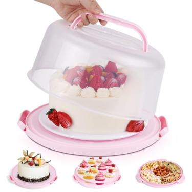Imagem de Mamajardin Suporte Para Bolo Com Tampa E Alça, Bolo, Recipientes Cupcakes De 10 Polegadas 2 Alças, - Capa, Base Dupla Face Transporte Tortas Nozes, Conjunto Perfeito Presente, Redondo Rosa Bolos