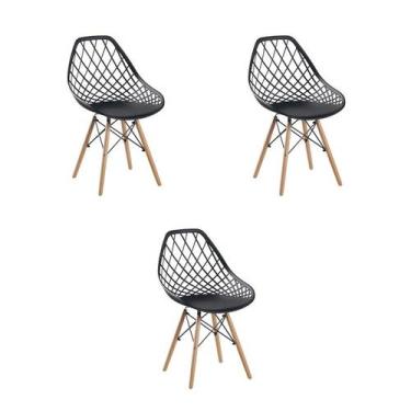 Imagem de Kit 3 Cadeiras Jantar Cloe Preta PP Base Madeira Rivatti