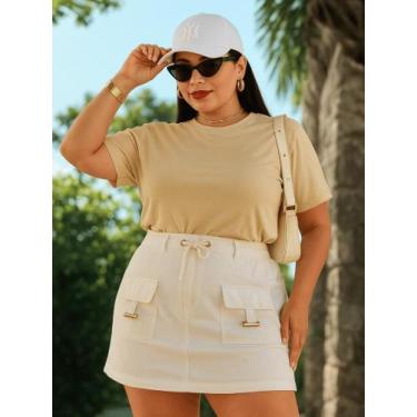 Imagem de Camiseta Feminina Plus Size Tshirt Blusa Gola Alta Manga Curta Casual 