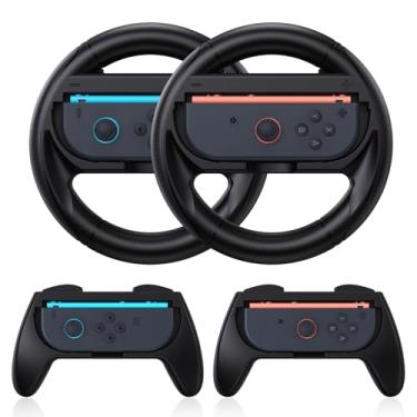 Imagem de Dolodomy Joy Con Grip (2 Pack) and Joy Con Steering Wheel (2 Pack) for Nintendo Switch 2, Family Sports Party Pack Accessories Compatible with Nintendo Switch 2, Black
