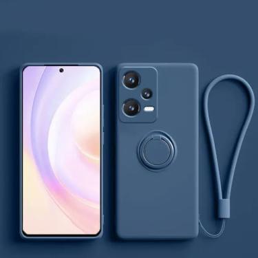Imagem de Capa de silicone líquido para Xiaomi 14T 13T 12T 11T para Redmi Note 14 13 12 11 10 Pro Plus + 5G 12S 11S 10S 5G com suporte de anel, azul marinho, para Note 11 Pro