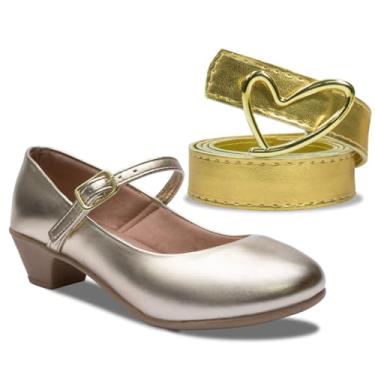 Imagem de Kit Cinto E Sapatilha Salto Feminino Infantil Sapato K43 (Sapatilha Salto com Cinto Dourado, BR, Criança de 4 a 8 anos, Numérico, 33)