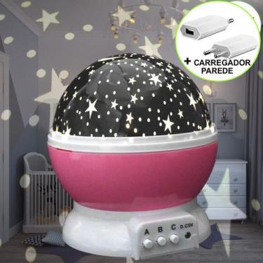 Imagem de Luminária Infantil Projetor Abajur Criança Estrelas Rosa CBRN10684 - C
