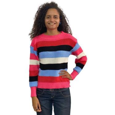 Imagem de Blusa Feminina Tricô Tricot Listrada Colorida Moda Invern479 - Deeyaa,