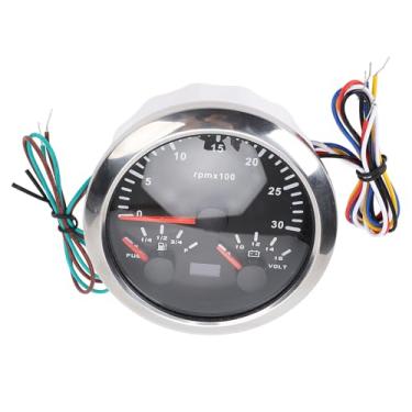 Imagem de 85mm 3 Em 1 Velocímetro 3000rpm Tacômetro 8 a 16V Voltímetro 7 Cores Backlight E-1/4-1/2-3/4-F Gão de Nível de Combustível para o Caminhão de Iate RV (Black Dial Silver Buzel