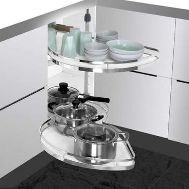 Imagem de Armário De Cozinha Canto Puxe Armazenamento De Cozinha, Armário De Canto Puxe Armazenamento Para Armário De 36 Polegadas/900mm, Carrossel Prateleira Dupla, Carrossel De Canto De, White Right