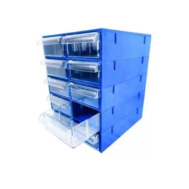 Imagem de Gaveteiro Organizador Azul com 10 Gavetas Multiuso para Escritório, Ferramentas, Maquiagem e Papelaria MAGUS CG510