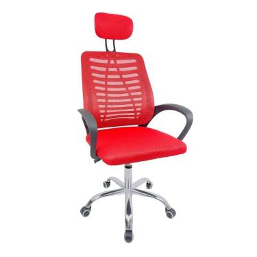 Imagem de Cadeira Escritório Diretor Tela Mesh Com Encosto De Cabeça Vermelho E Preto