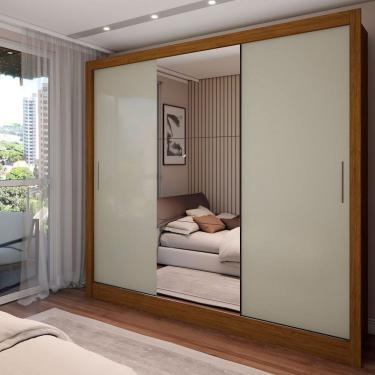 Imagem de Guarda-Roupa Casal Colie 3 Portas 3 Gavetas com Espelho Cinamomo/Off White - Panorama Móveis