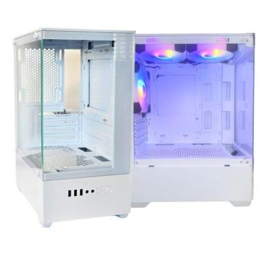 Imagem de Gabinete Branco Gamer 3 Fans Rgb Inclusas Vidro Temperado Micro Atx Mi