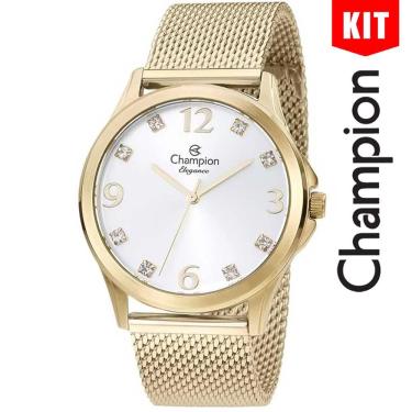 Imagem de Relógio Champion Kit Feminino Analógico Dourado Cn24093b
