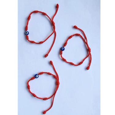 Imagem de Kit 3 Pulseiras Vermelha De Sete 7 Nós Kabbalah Olho Grego - A1