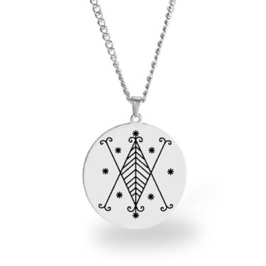 Imagem de Colar Vevê Vodu – Pingente com Símbolos dos Lwas em Aço Inoxidável (Prata, Ouro ou Preto) • Amuleto Espiritual Afro-Caribenho de Proteção, Magia e Fé (Ayizan Velekete, Prata)