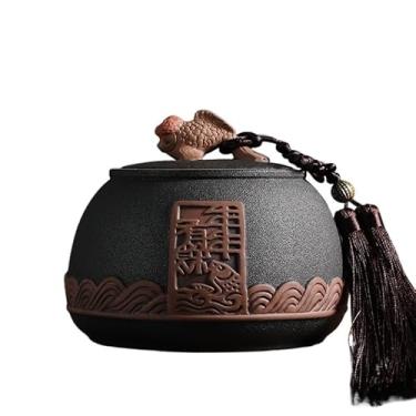 Imagem de Lata de chá Lata de chá de cerâmica rústica vintage com troco e alça de transporte, jarra selada para armazenamento de açúcar, chá e café Caixa de chá(Preto)