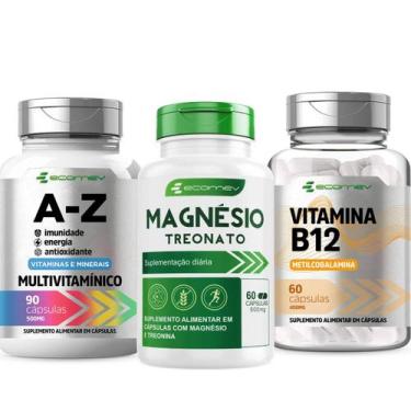 Imagem de Kit Magnesio Treonato Multivitaminico Az B12 Metil Ecomev