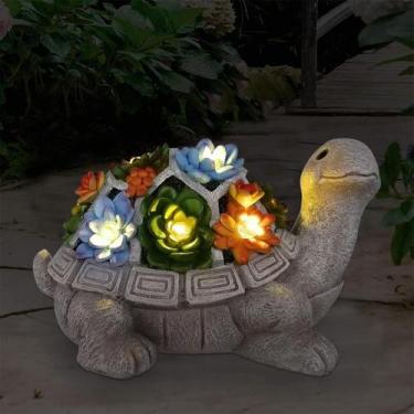 Imagem de Estátua solar de jardim Nacome Turtle com suculenta e 7 luzes LED