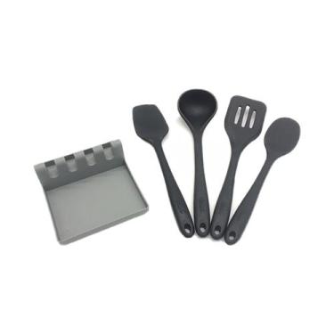 Imagem de Kit de 5 utensílios de Silicone Preto com Descanso - WECK