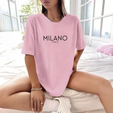 Imagem de Camisa Camiseta Feminina Estampada Milano Italy 100% Algodão Fio 30.1 