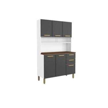 Imagem de Kit de Cozinha Compacta Bella c/ 6 Portas e 2 Gavetas 120cm Grafite - 