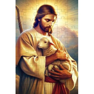 Imagem de Quebra-Cabeça Religioso Cognitivo Bom Pastor de 35 peças MDF com chave