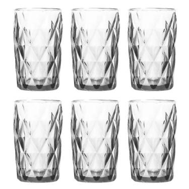 Imagem de Kit 6 Copos Vidro Diamond Transparente 370ml Grosso Luxe - Wellmix