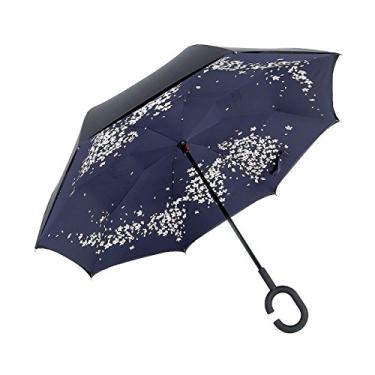 Imagem de Guarda-chuva Invertido De Dupla Camada Inovadora Multifuncional Chuva Uv Proteção Contra Vento Guarda-chuva Dobrável Reverso Para Carro Com Alça Em Forma De C, Falling Cherry